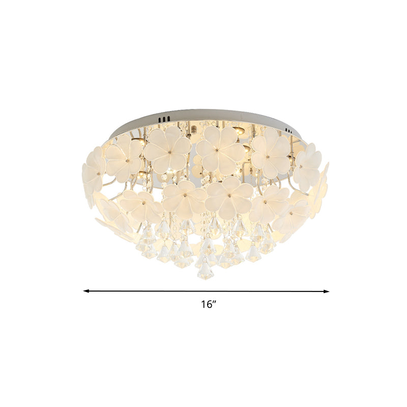 Modern Crystal Led White Flush Light - Petal Living Room Mount Lamp (16/19.5/23.5 Sizes)