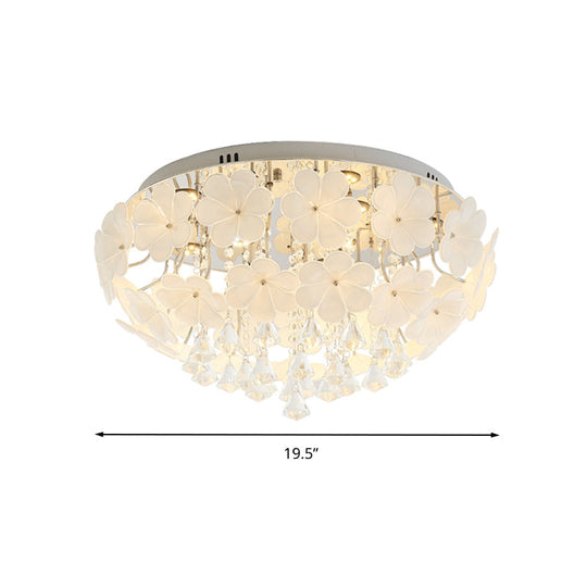 Amelia's Glowing Elegance: Petal Flush Mount Light with Modern Crystal Flai