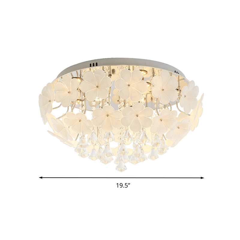 Modern Crystal Led White Flush Light - Petal Living Room Mount Lamp (16/19.5/23.5 Sizes)