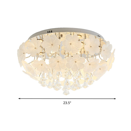 Modern Crystal Led White Flush Light - Petal Living Room Mount Lamp (16/19.5/23.5 Sizes)