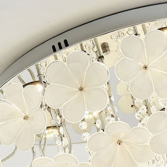 Modern Crystal Led White Flush Light - Petal Living Room Mount Lamp (16/19.5/23.5 Sizes)