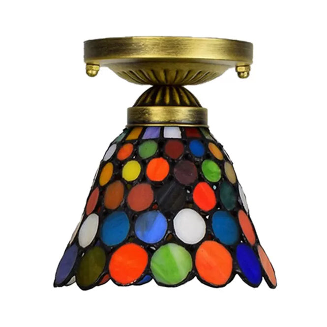 Tiffany Style Multicolor Glass Bedroom Ceiling Light: Cone Shade, Semi Flush Mount