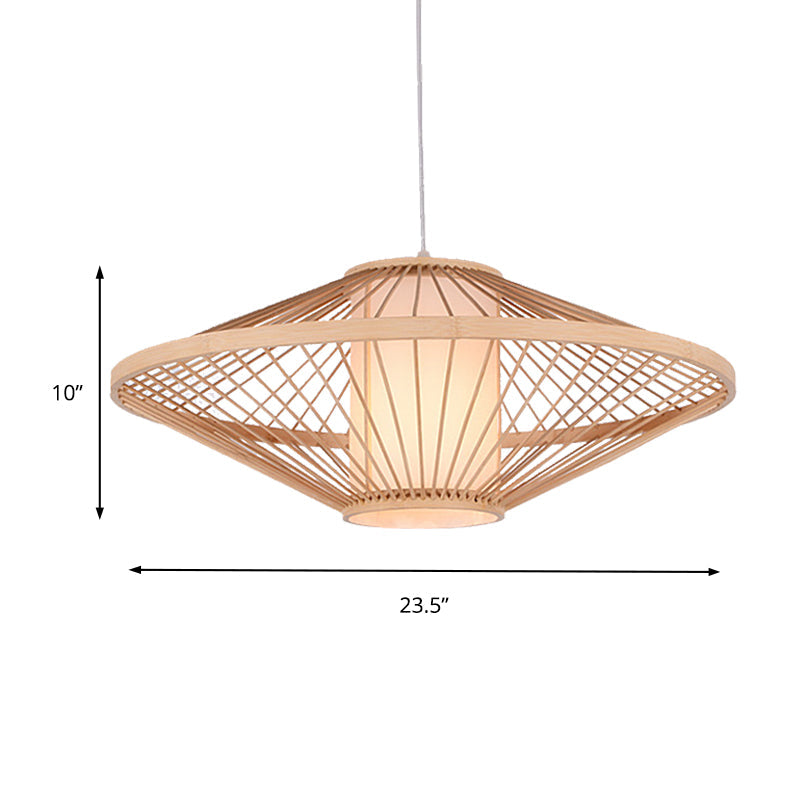 Suspended Bamboo Saucer Lamp - Modern Style 1-Bulb Hanging Light Fixture 19.5/23.5 Dia Black/Beige