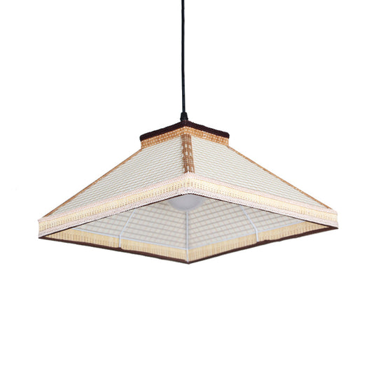 Chinese Pyramid Bamboo/Rattan Pendant Lamp - White/Ivory/Brown