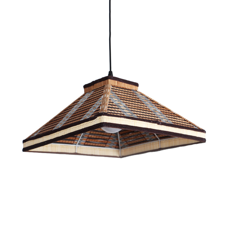 Chinese Pyramid Bamboo/Rattan Pendant Lamp - White/Ivory/Brown