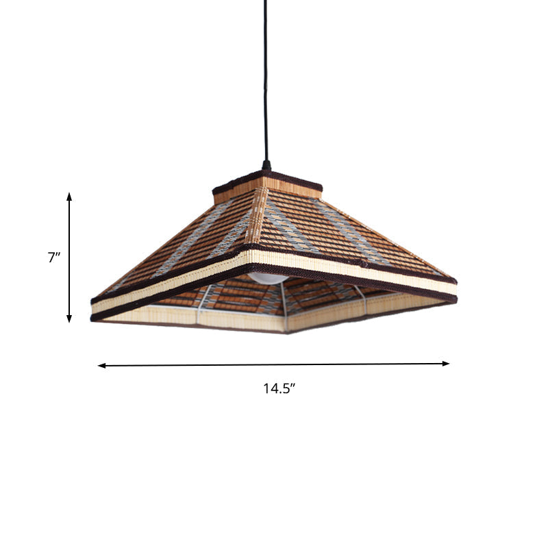 Chinese Pyramid Bamboo/Rattan Pendant Lamp - White/Ivory/Brown