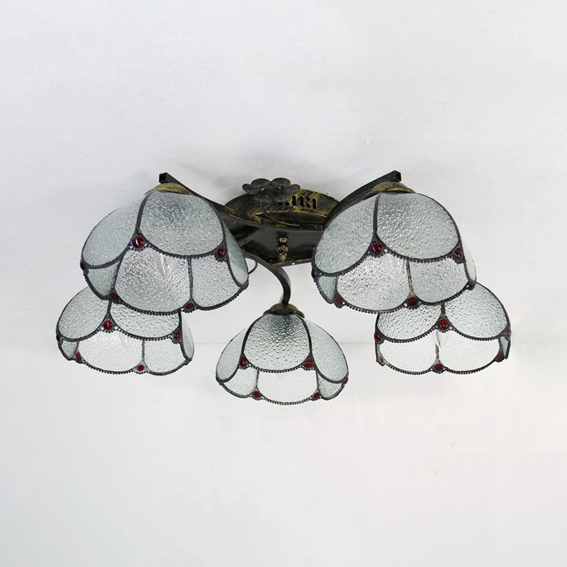 Tiffany Stained Glass Ceiling Light with 5 Scalloped Heads in Antique Bronze - Perfect for Bedroom