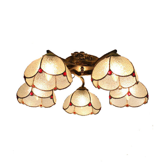 Tiffany Stained Glass Ceiling Light with 5 Scalloped Heads in Antique Bronze - Perfect for Bedroom