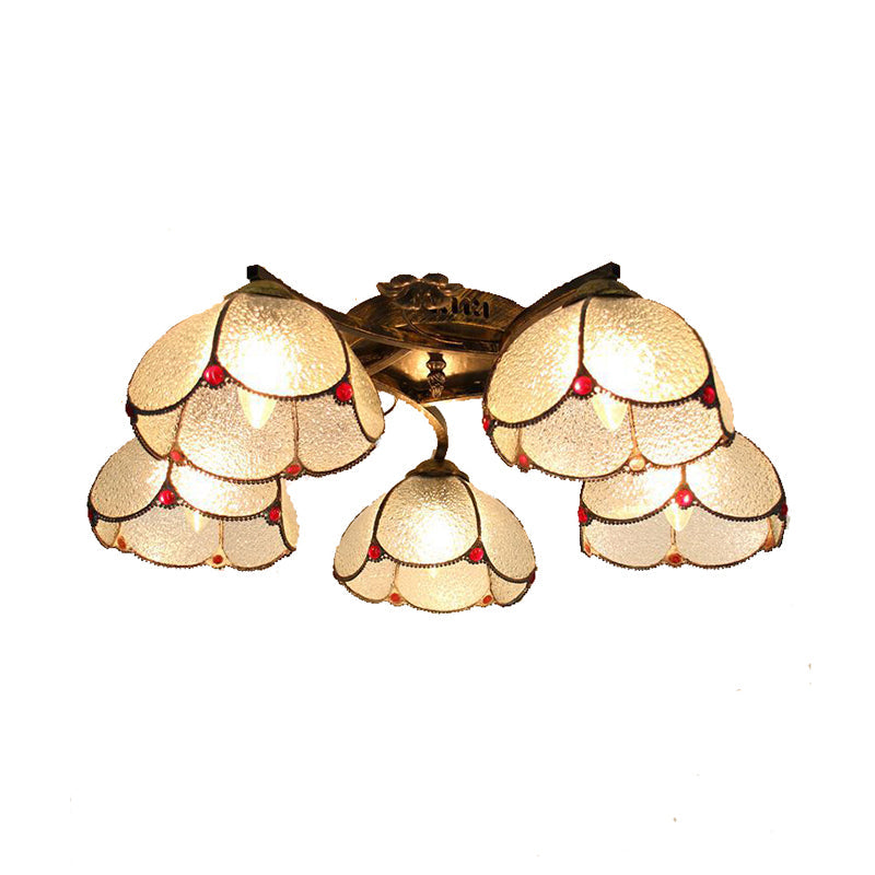 Tiffany Stained Glass Ceiling Light With 5 Scalloped Heads In Antique Bronze - Perfect For Bedroom