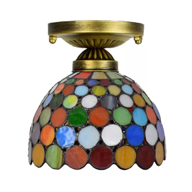 Tiffany Style Multicolor Glass Bedroom Ceiling Light: Cone Shade, Semi Flush Mount