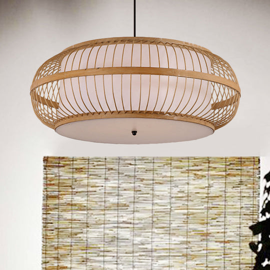 Asian Style Bamboo Pendant Light For Dining Room - Beige Drum 1 18/21.5 Diameter