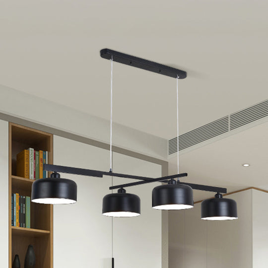 Rotatable Chandelier With Modern Drum Shade - 4 Lights Metallic Hanging Light In Black