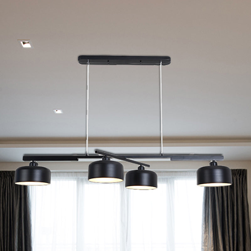 Rotatable Chandelier With Modern Drum Shade - 4 Lights Metallic Hanging Light In Black