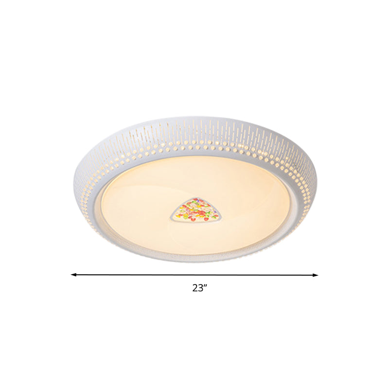 White Crystal LED Flush Mount Lamp - 23/31/36" - Round Bedroom Lighting Fixture - 3 Color Light Options