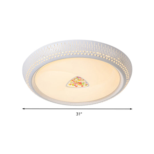 White Crystal LED Flush Mount Lamp - 23/31/36" - Round Bedroom Lighting Fixture - 3 Color Light Options