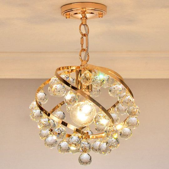 Industrial Gold Clear Crystal Orb Pendant Light For Foyer With Hanging Ceiling Mount - 1