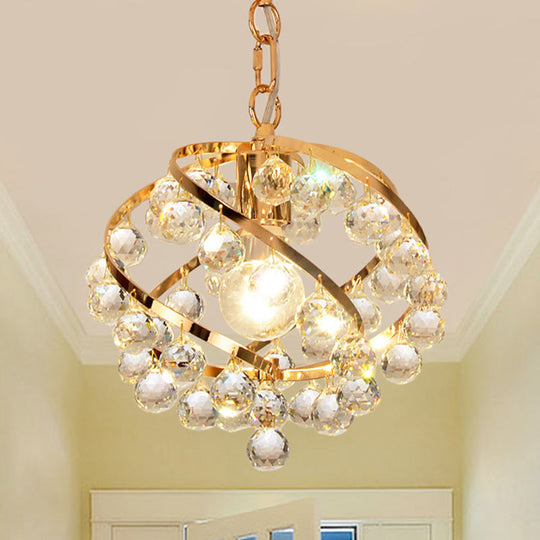 Industrial Gold Clear Crystal Orb Pendant Light For Foyer With Hanging Ceiling Mount - 1