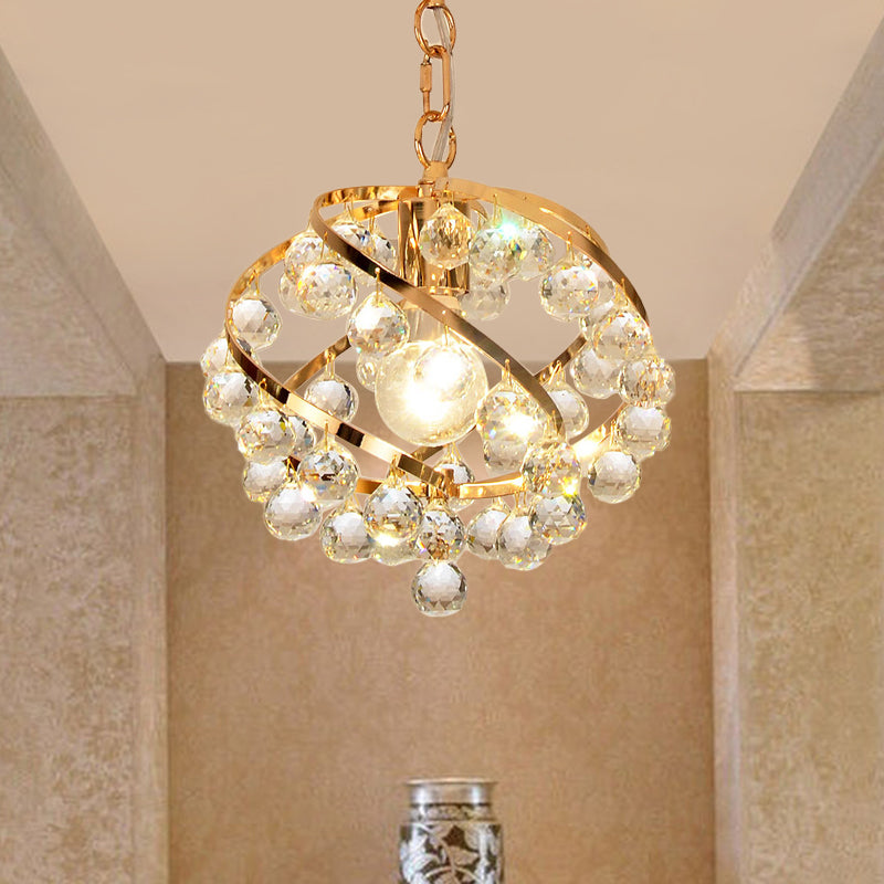 Industrial Gold Crystal Orb Pendant Light - Stylish Ceiling Fixture for Foyer