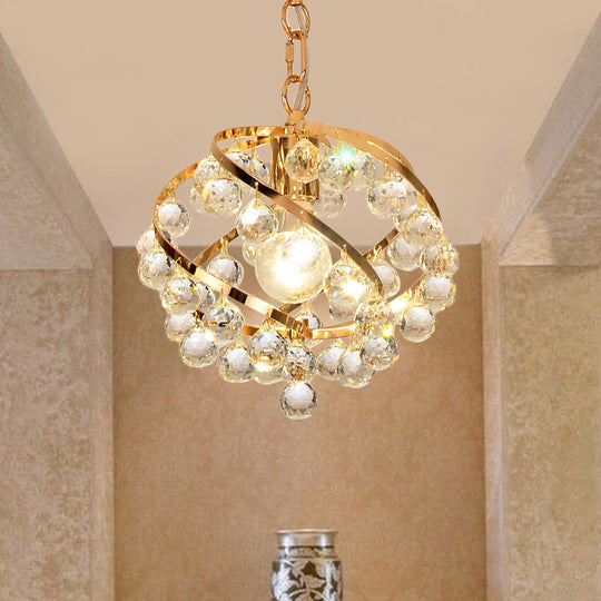 Industrial Gold Clear Crystal Orb Pendant Light For Foyer With Hanging Ceiling Mount - 1