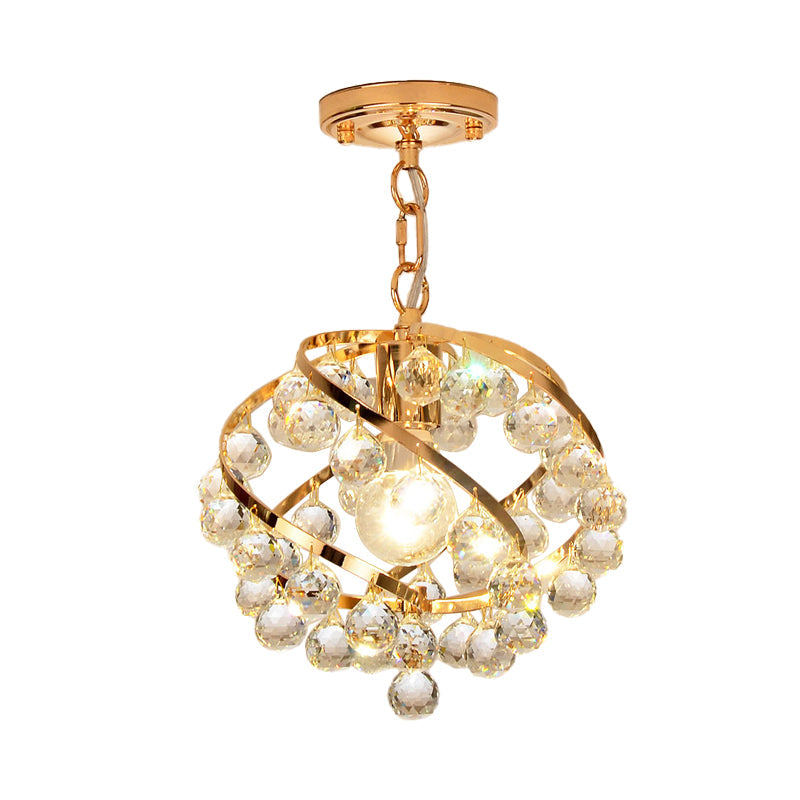 Industrial Gold Clear Crystal Orb Pendant Light For Foyer With Hanging Ceiling Mount - 1