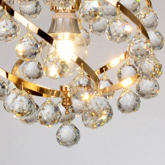 Industrial Gold Clear Crystal Orb Pendant Light For Foyer With Hanging Ceiling Mount - 1