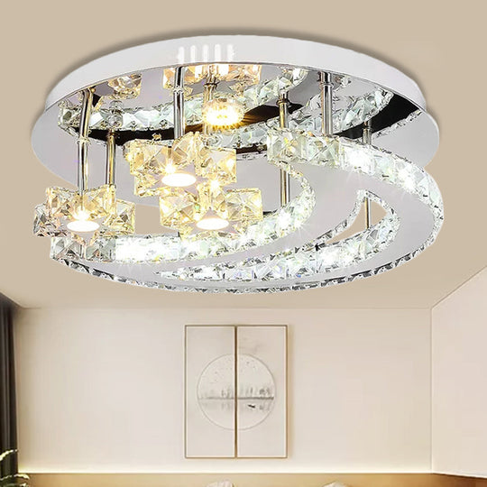 Chrome Flush Mount Light with Moon & Starry Metal LED Ceiling Lamp – Luxurious Bedroom Lighting