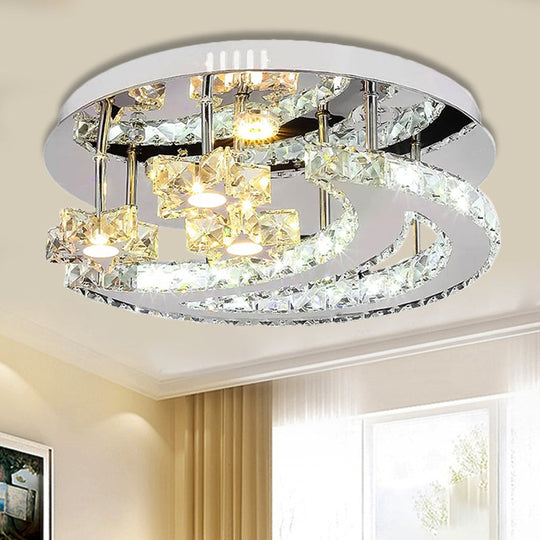 Chrome Flush Mount Light with Moon & Starry Metal LED Ceiling Lamp – Luxurious Bedroom Lighting