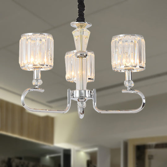 Plafonnier suspendu contemporain en cristal - Lustre chromé, options de 3/6 lumières