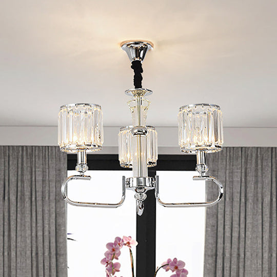 Plafonnier suspendu contemporain en cristal - Lustre chromé, options de 3/6 lumières