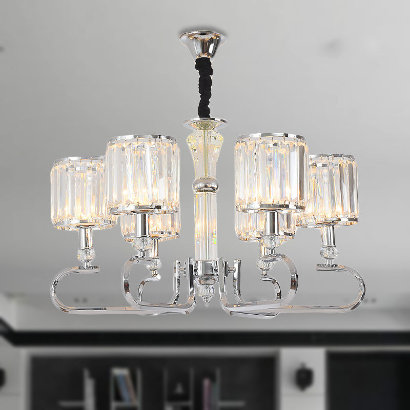 Plafonnier suspendu contemporain en cristal - Lustre chromé, options de 3/6 lumières