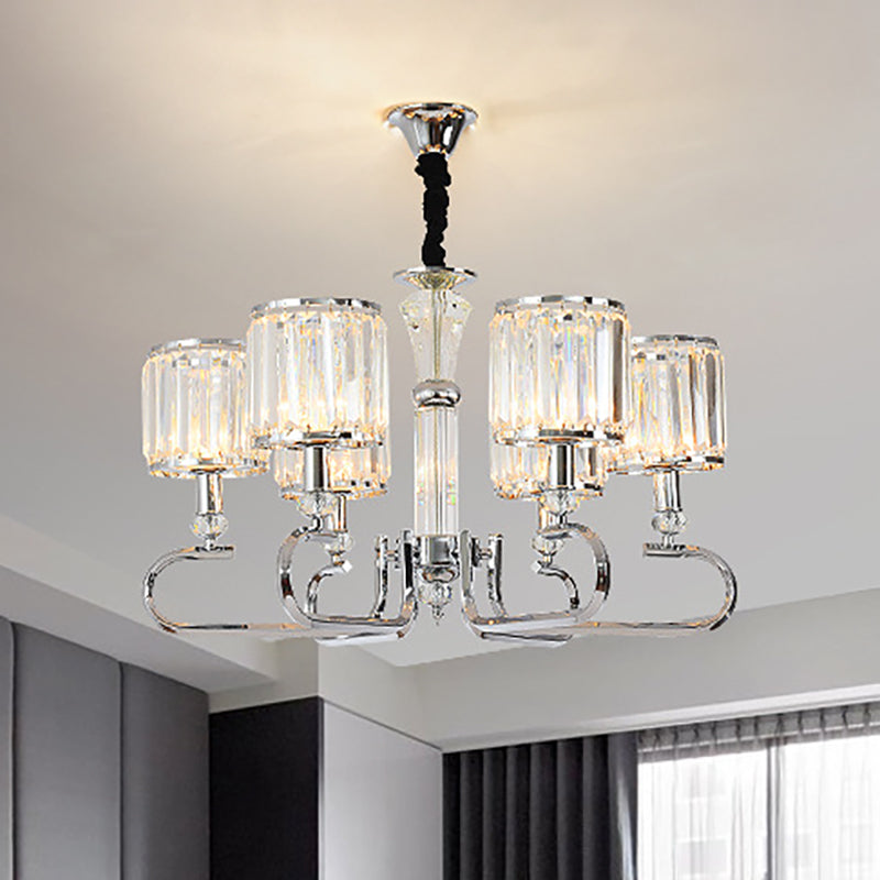 Plafonnier suspendu contemporain en cristal - Lustre chromé, options de 3/6 lumières