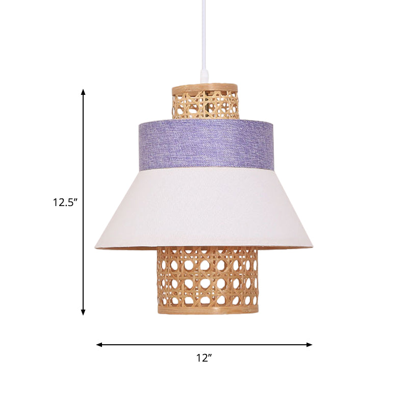 Contemporary Hanging Light Kit with Fabric Shade - Green/Purple/Light Purple Cylinder Suspension Pendant