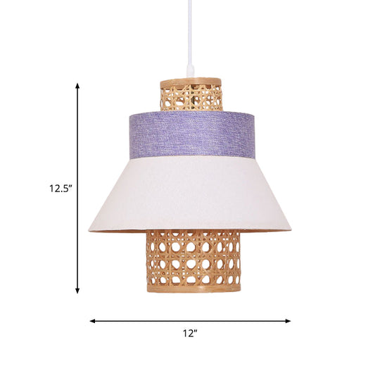 Contemporary Hanging Light Kit - 1-Bulb Suspension Pendant In Green/Purple/Light Purple With Fabric