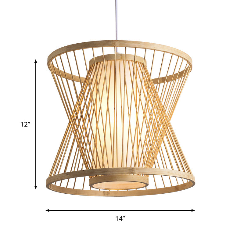 Contemporary Bamboo Cone Suspension Pendant Light Kit For Restaurants - 1 Bulb Wood Hanging Sizes: