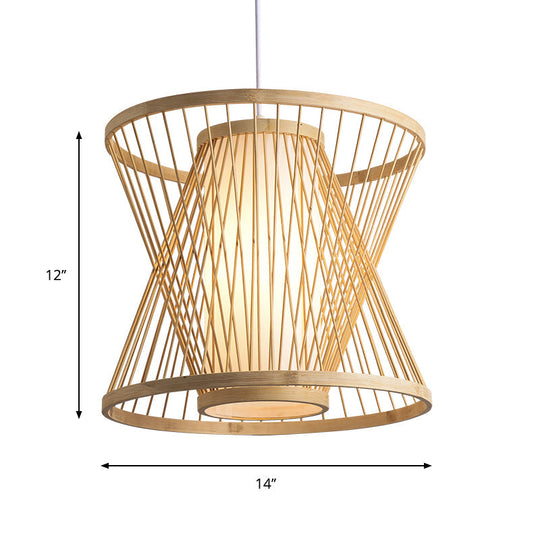 Contemporary Bamboo Cone Suspension Pendant Light Kit For Restaurants - 1 Bulb Wood Hanging Sizes: