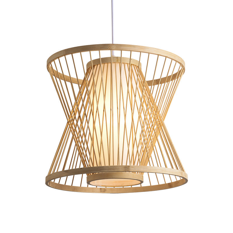 Contemporary Bamboo Cone Suspension Pendant Light Kit For Restaurants - 1 Bulb Wood Hanging Sizes: