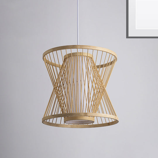 Contemporary Bamboo Cone Suspension Pendant Light Kit For Restaurants - 1 Bulb Wood Hanging Sizes: