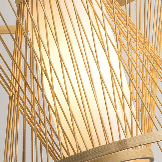 Contemporary Bamboo Cone Suspension Pendant Light Kit For Restaurants - 1 Bulb Wood Hanging Sizes: