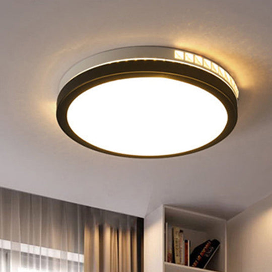 16"/19" W LED Round Flush Mount Lamp Black Crystal Ceiling Fixture with Warm/White/3 Color Light