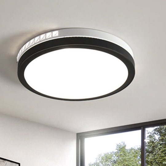 16"/19" W LED Round Flush Mount Lamp Black Crystal Ceiling Fixture with Warm/White/3 Color Light