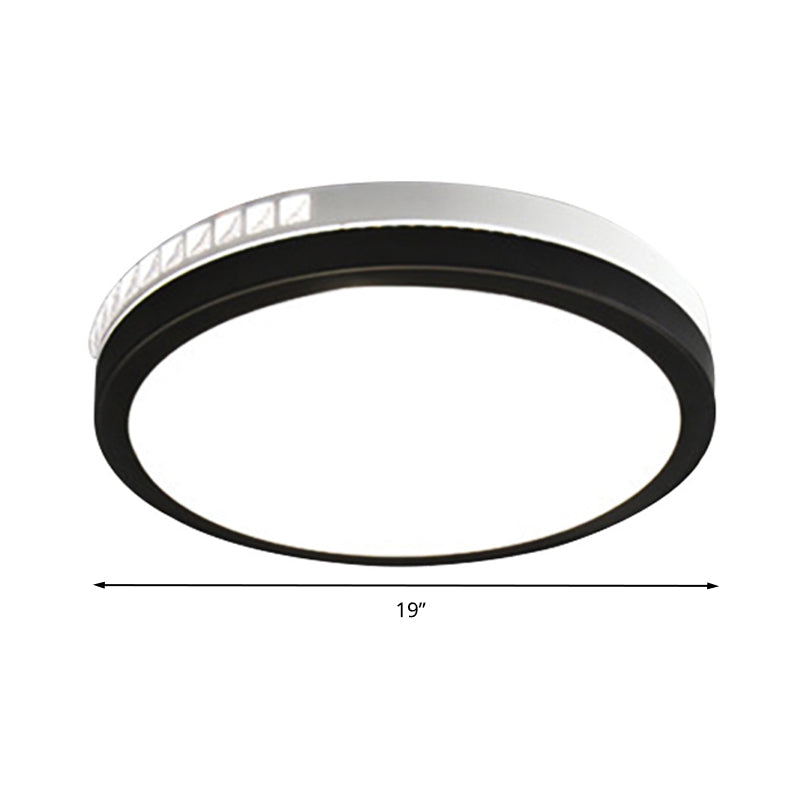 16"/19" W LED Round Flush Mount Lamp Black Crystal Ceiling Fixture with Warm/White/3 Color Light