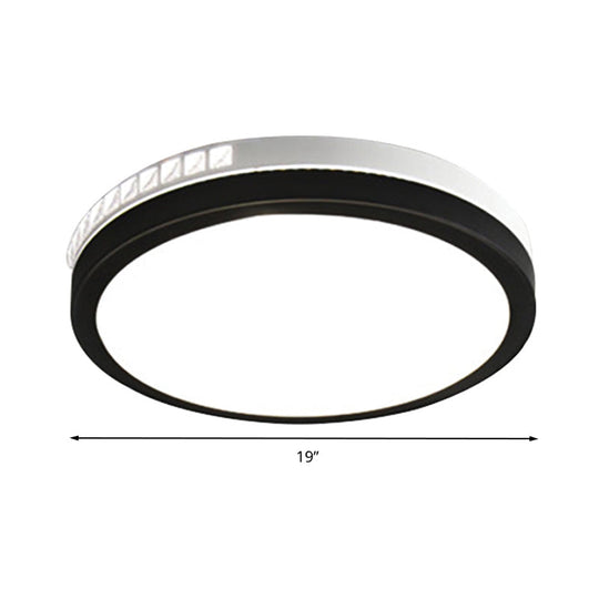 16/19 W Led Round Flush Mount Lamp Black Crystal Ceiling Fixture With Warm/White/3 Color Light