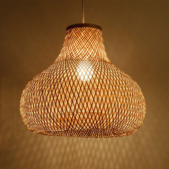 Wood Jar Pendant Light W/ Bamboo Shade - Perfect For Restaurants