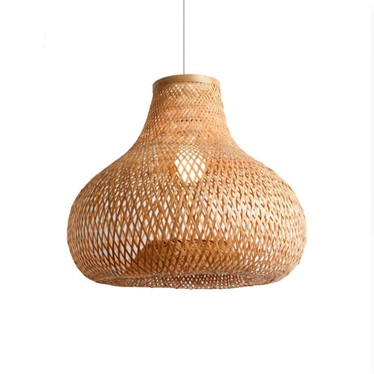 Wood Jar Pendant Light W/ Bamboo Shade - Perfect For Restaurants