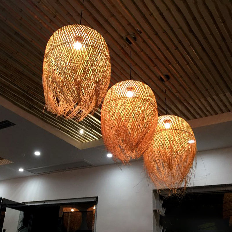 Retro Wood Fringe Hanging Lamp: Bamboo Pendant Light For Restaurants