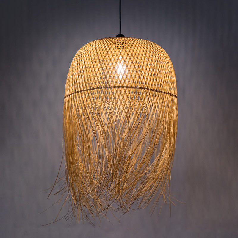 Retro Wood Fringe Hanging Lamp: Bamboo Pendant Light For Restaurants