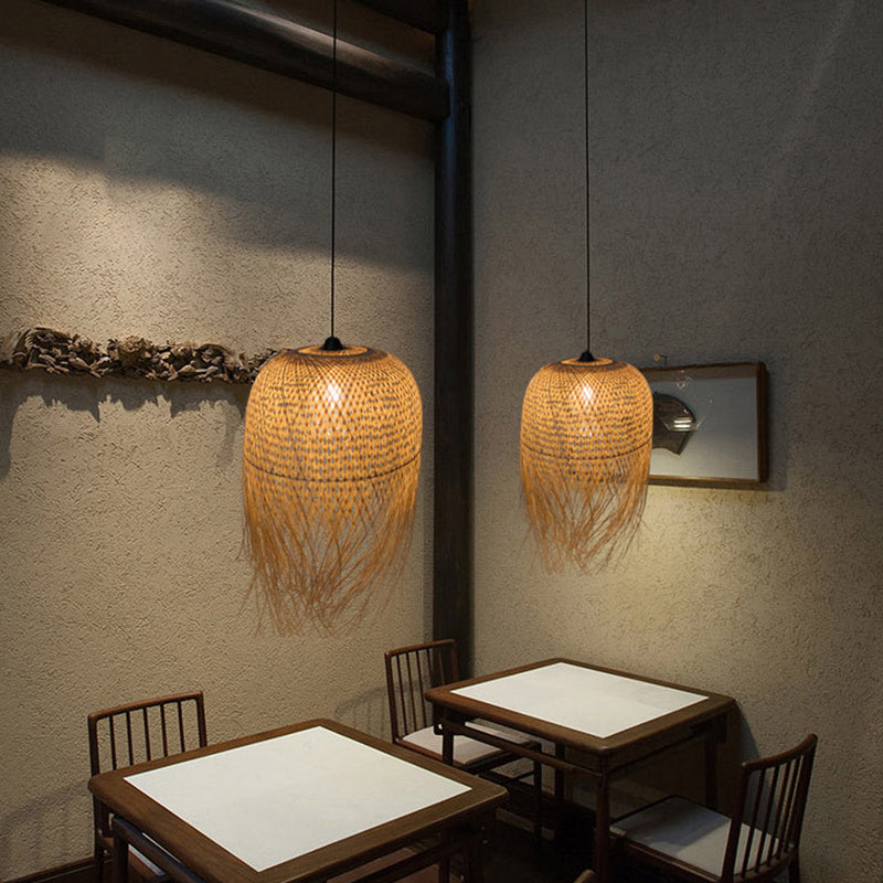 Retro Wood Fringe Hanging Lamp: Bamboo Pendant Light For Restaurants