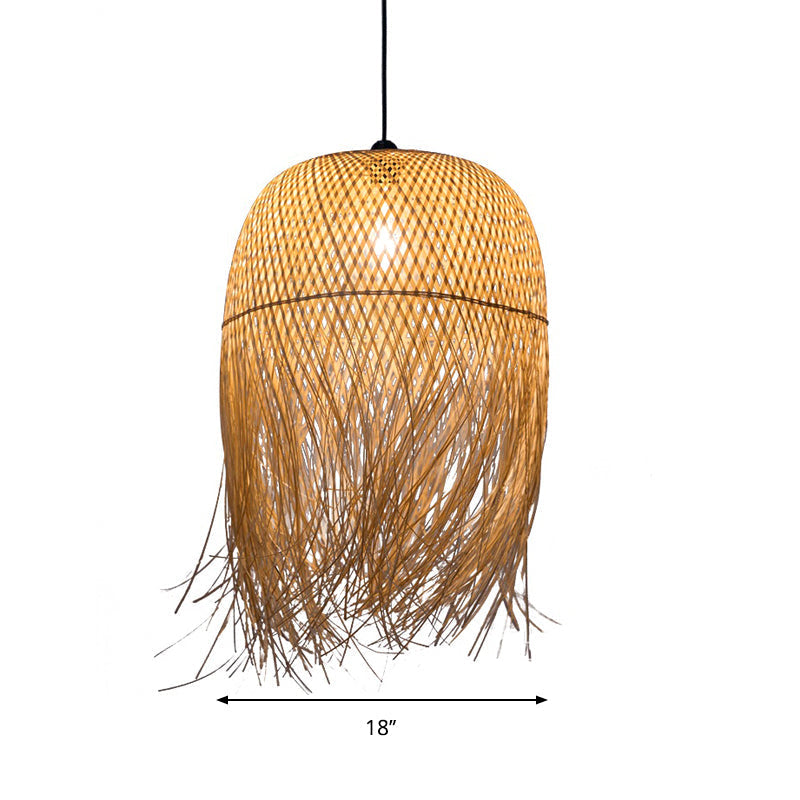 Retro Wood Fringe Hanging Lamp: Bamboo Pendant Light For Restaurants