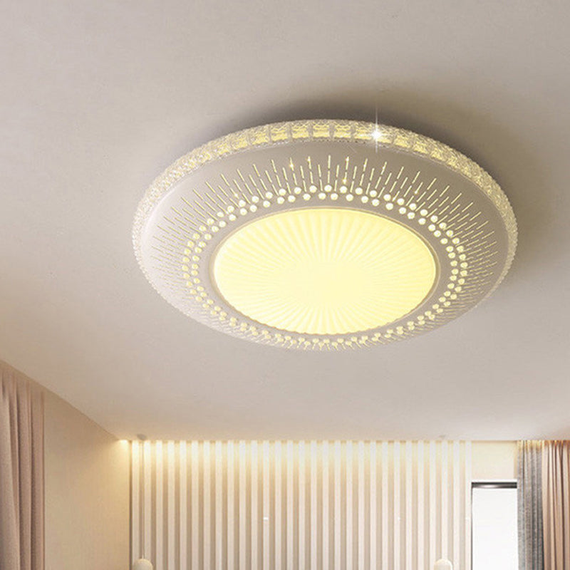 White Round LED Bedroom Flush Light in 21"/25" with Simple Acrylic Design and 3 Color Options