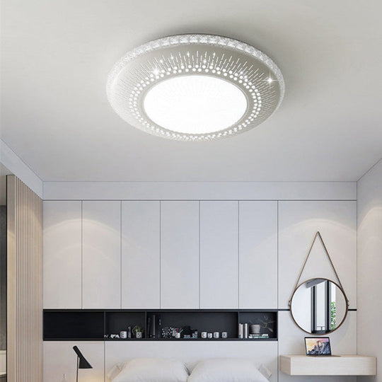 White Round Led Bedroom Flush Light In 21/25 With Simple Acrylic Design And 3 Color Options